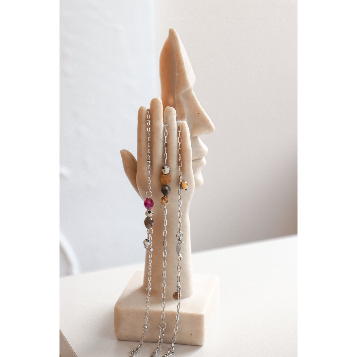 Paperclip Bracelet Gemstones & Moon - Silver