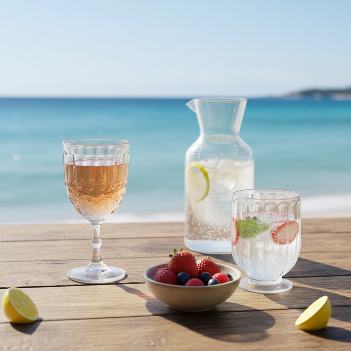 Transparent water glasses on foot - set of 6