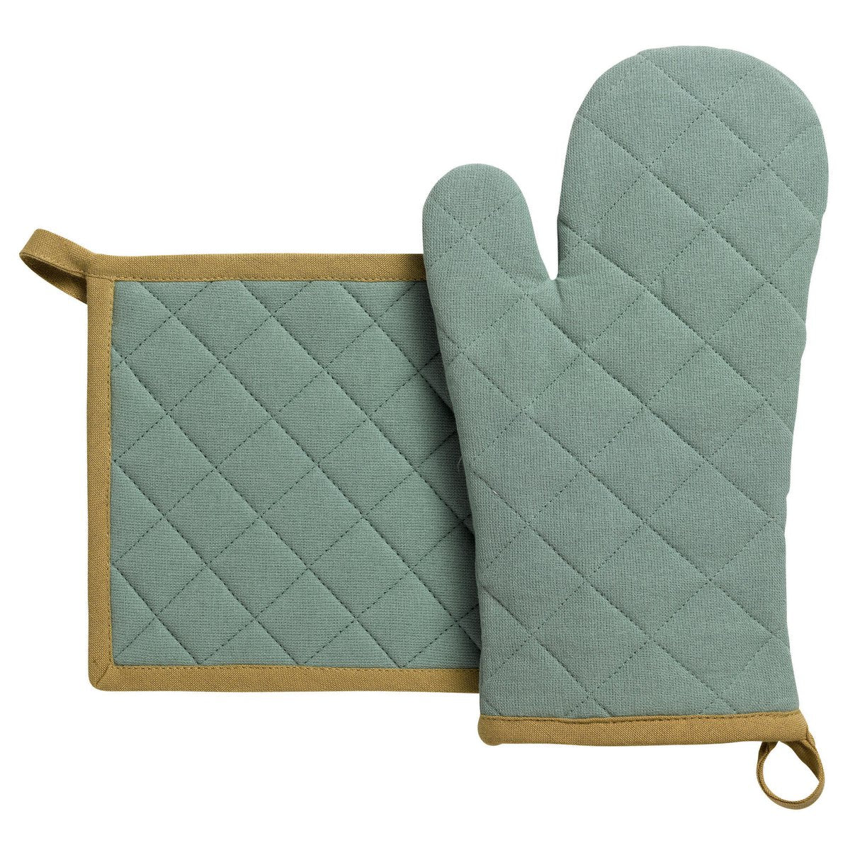 Grace Aqua recycled oven glove and potholder set 18 x 32