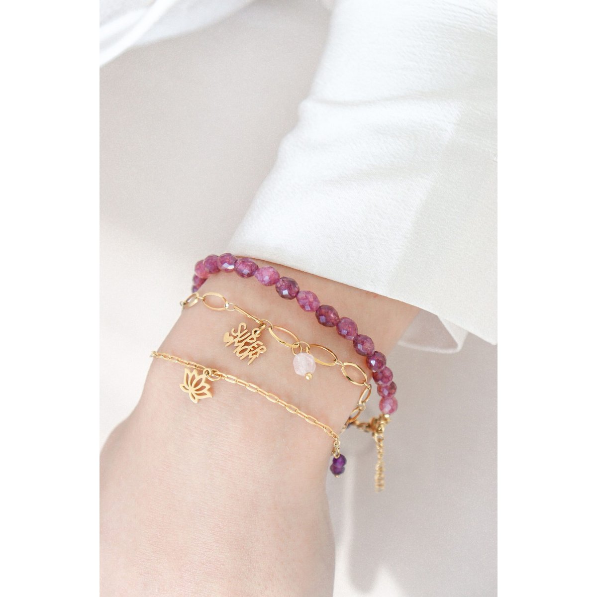 Super Mom & Rose Quartz Bracelet - Gold