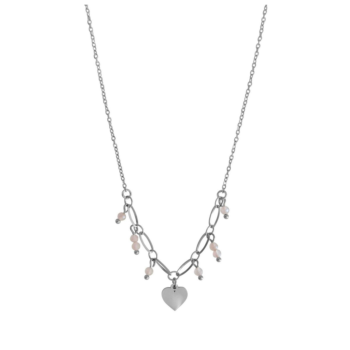 Heart & Rose Quartz Pendant Necklace - Silver