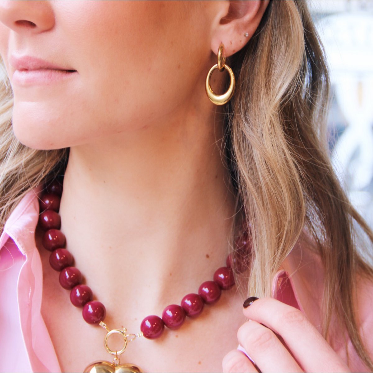 Wide hoop with oval pendant