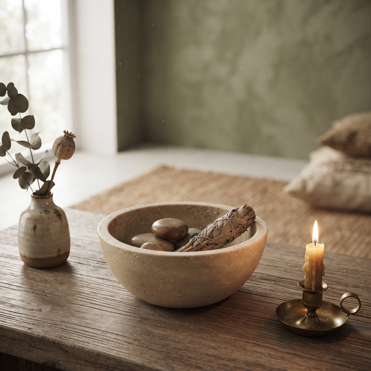 Travertine effect resin bowl 13x13x5.5cm