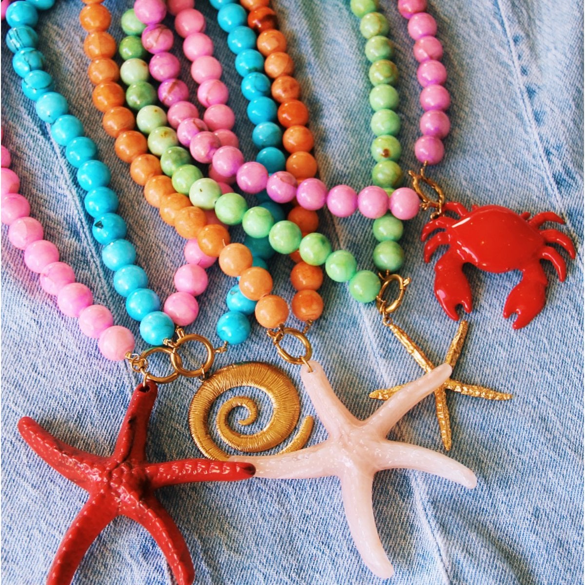 Natural stone bead necklace XL - orange