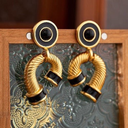 Bold Look Black Enamel Large Earrings