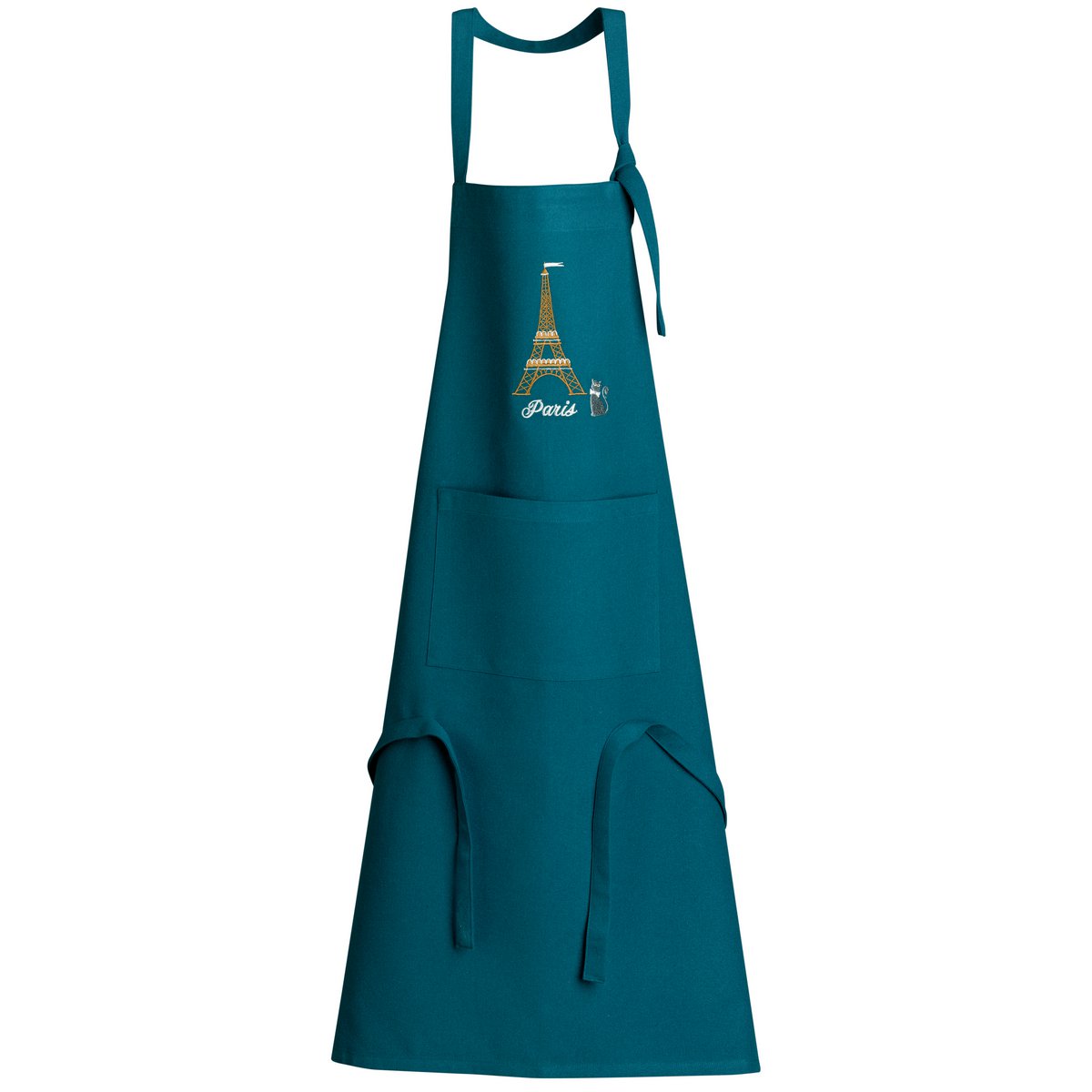 Recycled kitchen apron Eiffel Tower with pocket Peacock 85 x 72