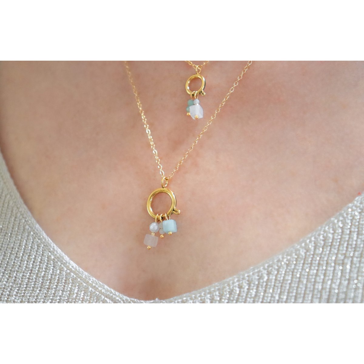 Lock Necklace 10 mm & Gemstone Pendants - Gold