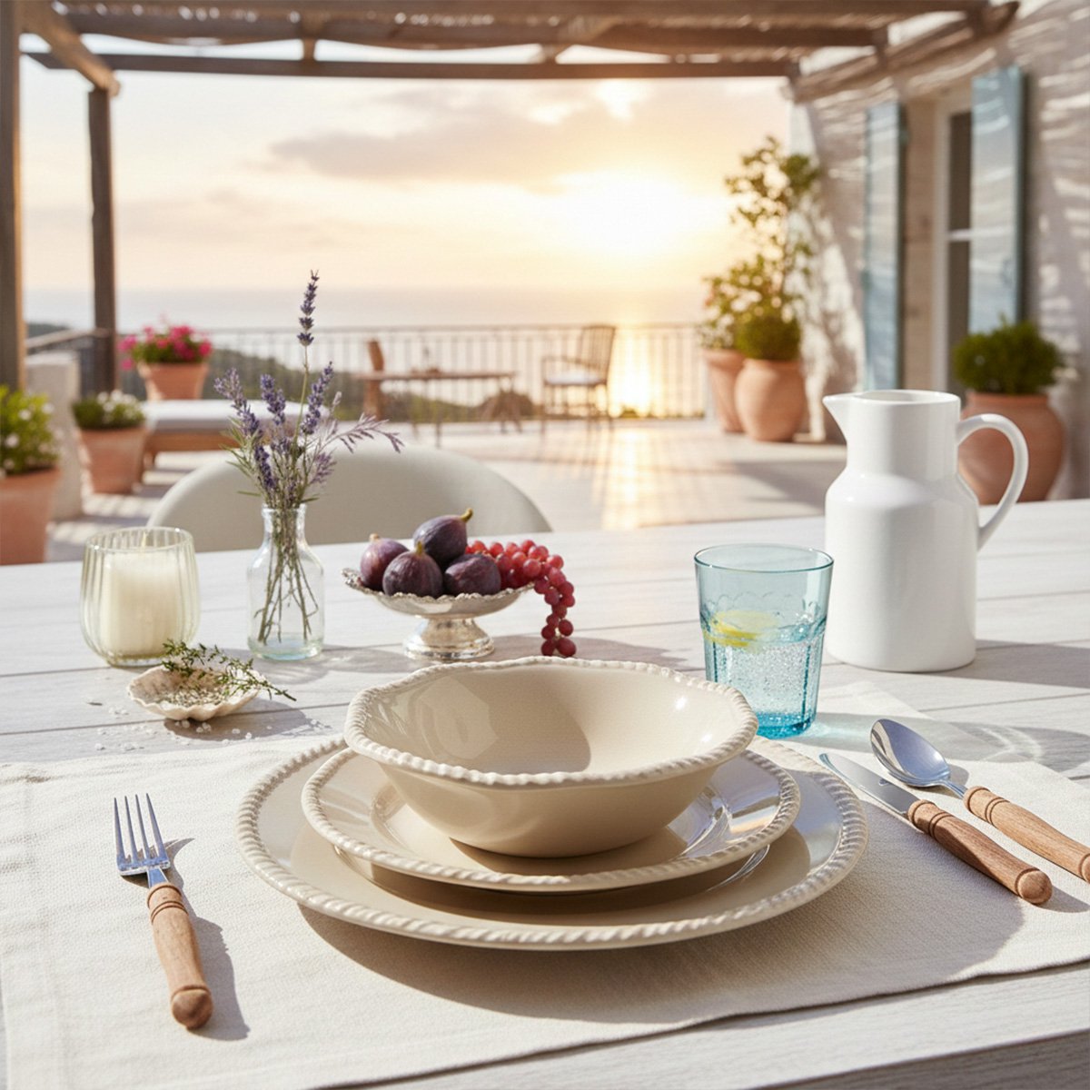Cream melamine soup plate with rope edge 20x20x5.5cm