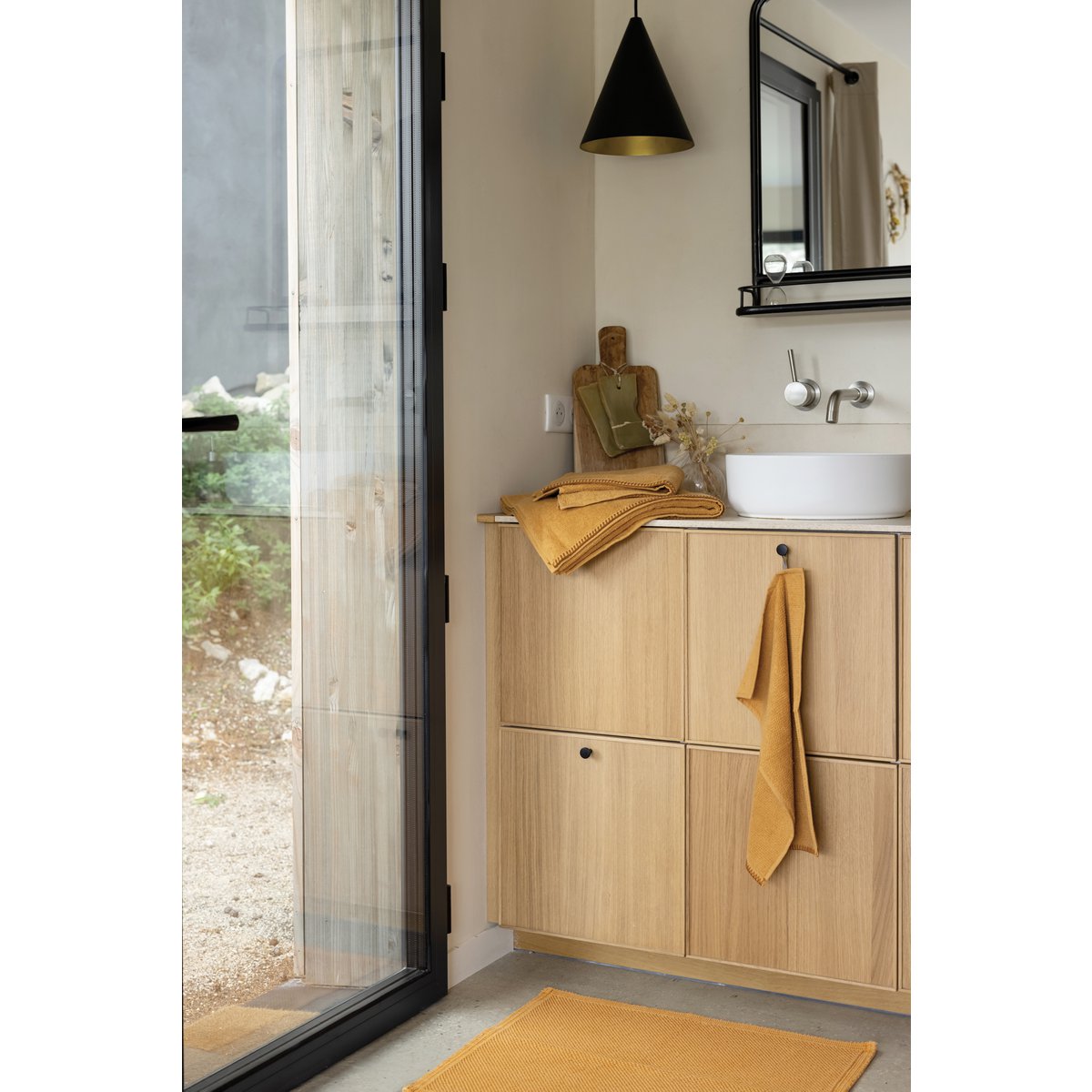 Tapis de bain uni Etia Moutarde 54 x 110