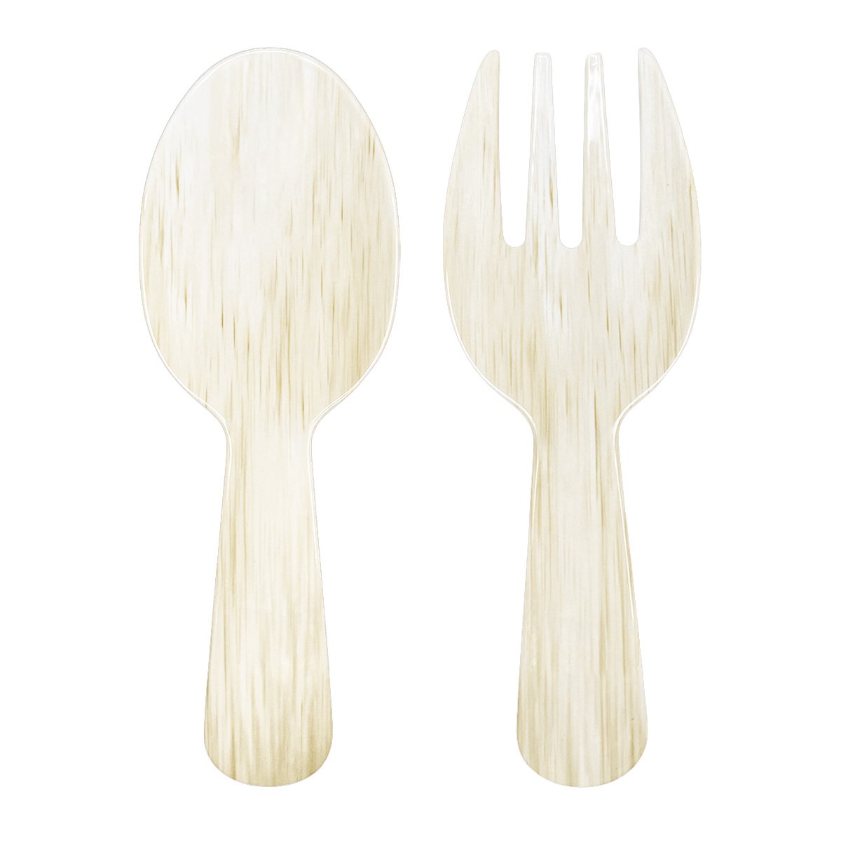 Salad bowl and salad cutlery in cream melamine rope edge