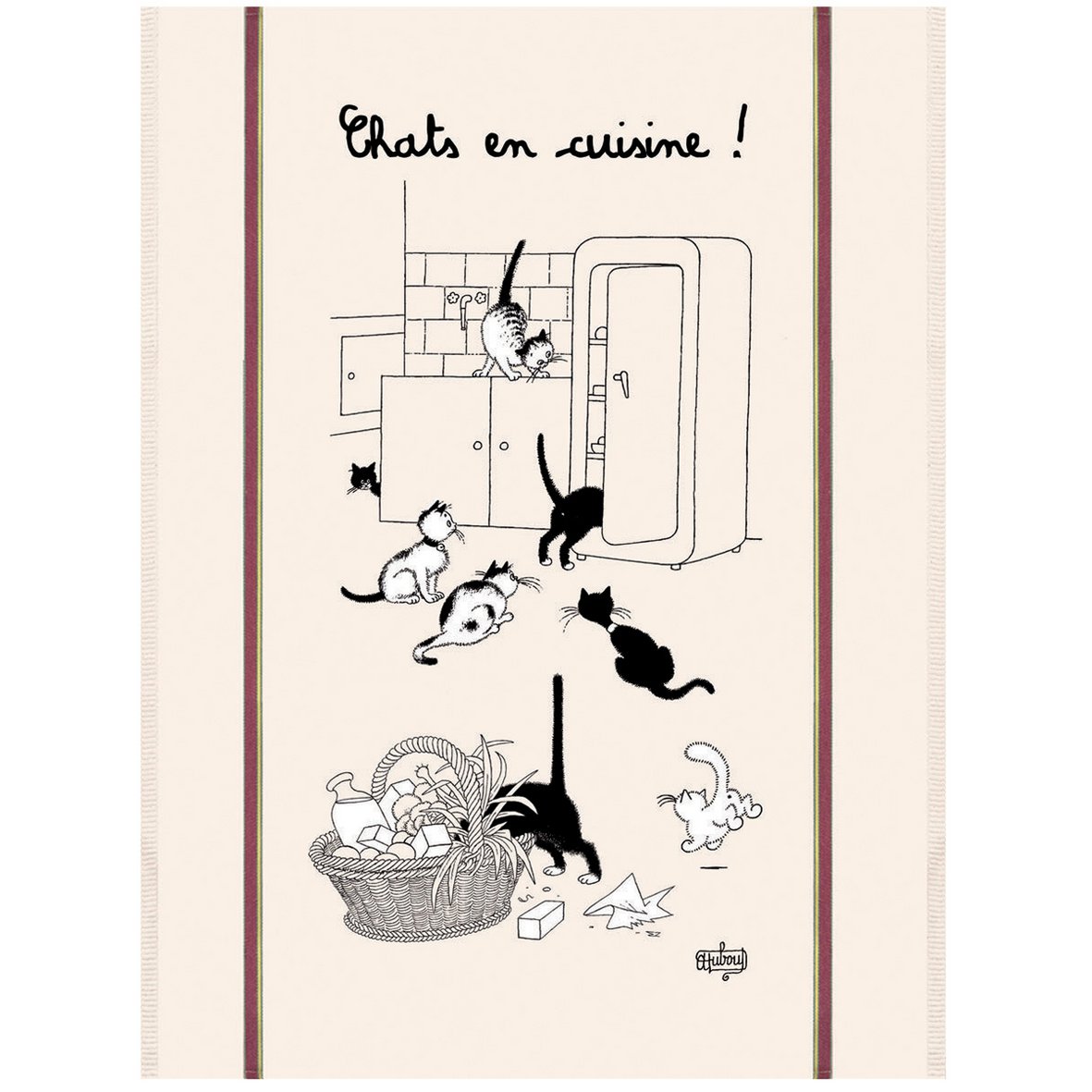 Large Dubout Tea Towel Cats In The Kitchen Ecru 60 X 80