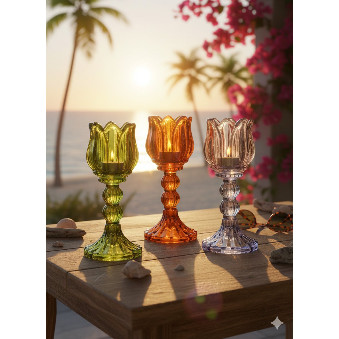 Yellow and pink Capri candle holder 8x8x18cm