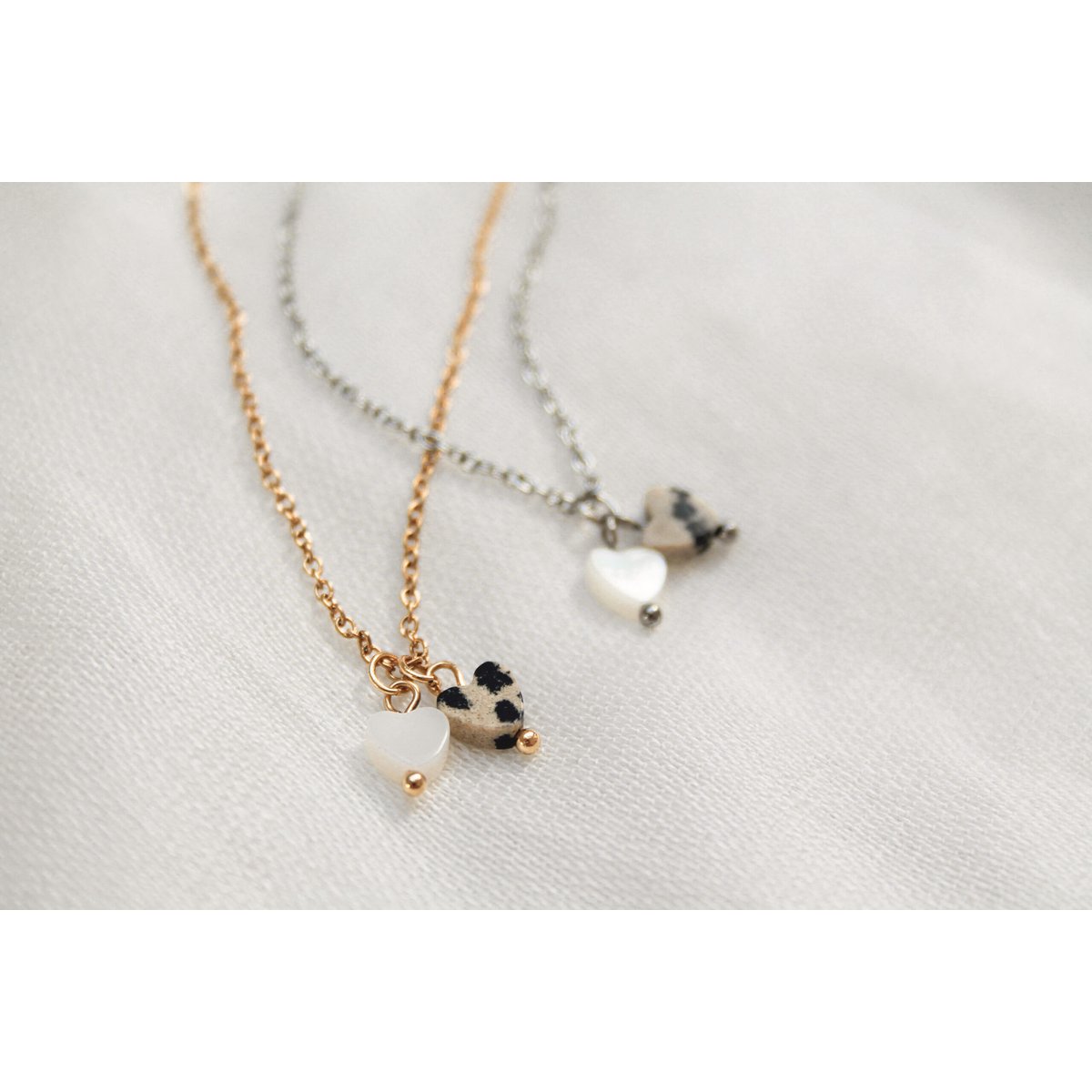 Necklace Dalmatian Jasper & Shell Heart - Gold