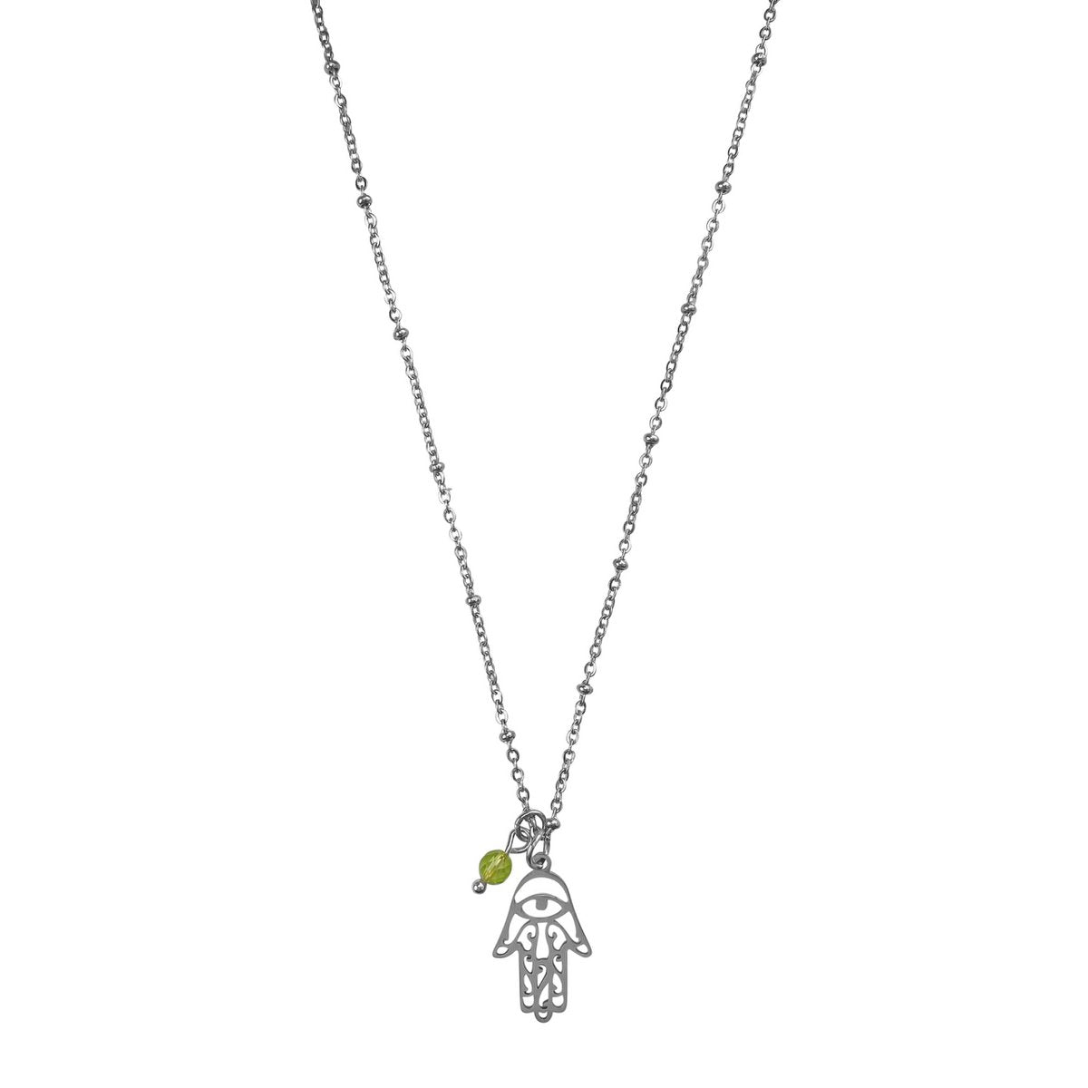 Necklace Hamsa Hand & Peridot - Silver