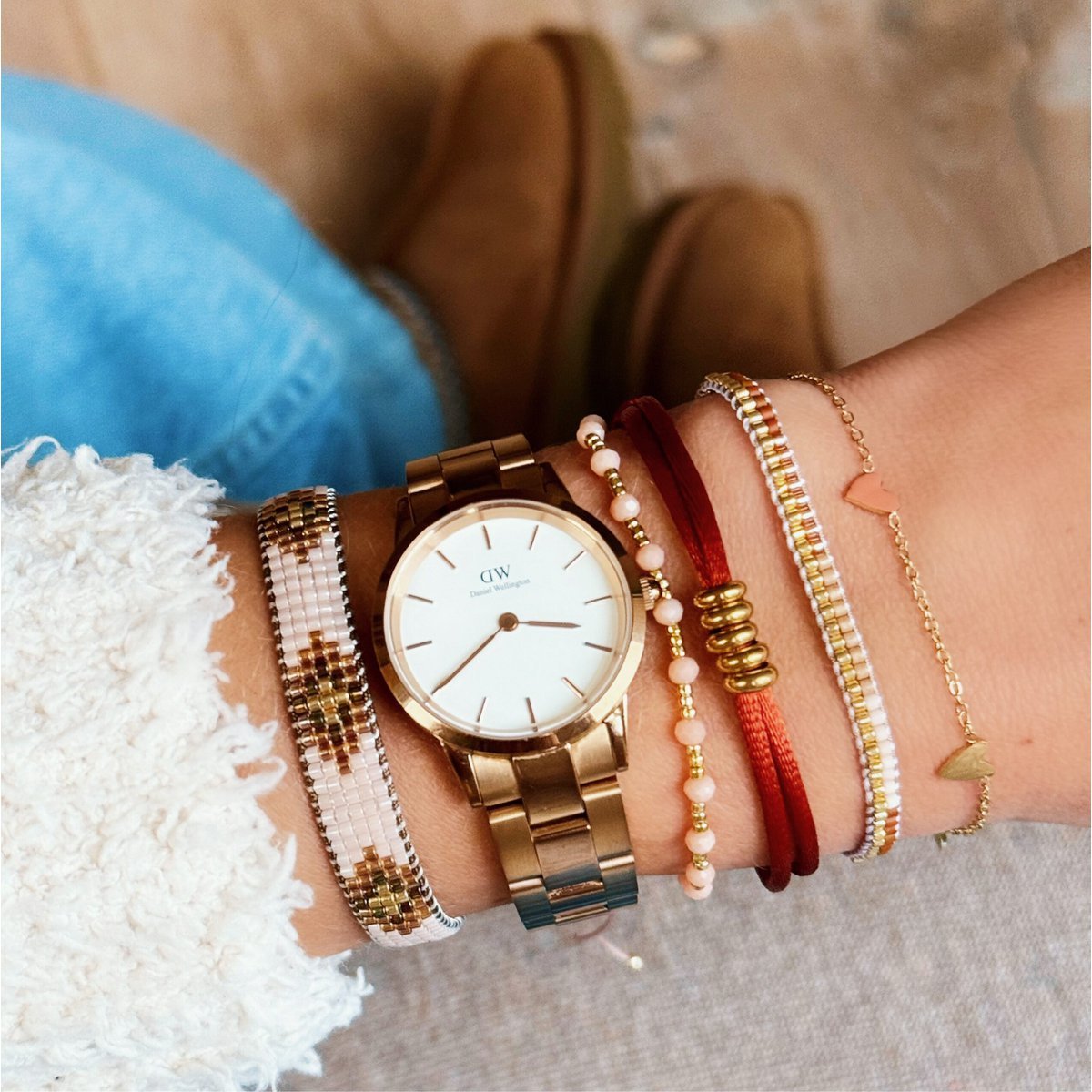 PC114: Weaving bracelet nude/cognac/goldplated