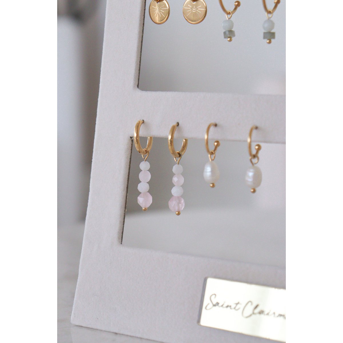 Moonstone and rose quartz earrings - Gold