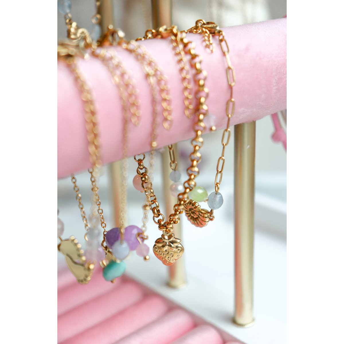 Strawberry & Gemstones Charm Bracelet - Gold