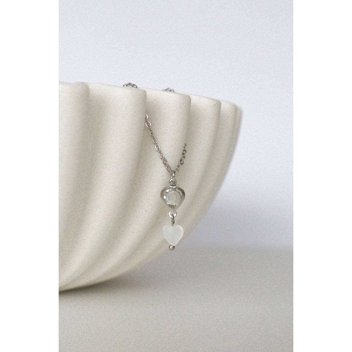 Kristal & Schelp Hart Ketting - Silver