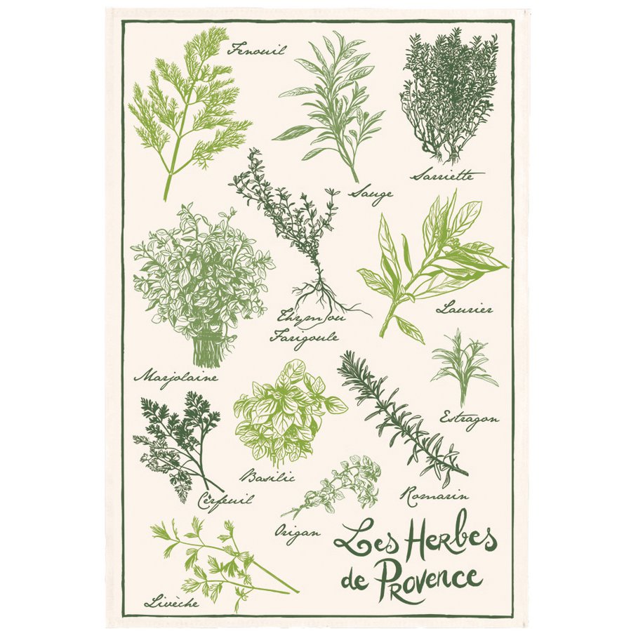 Herbes de Provence Printed Tea Towel Ecru 48 x 72