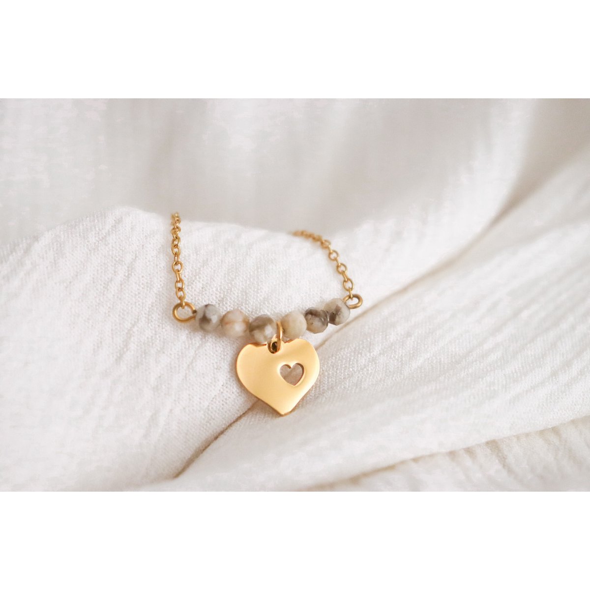 Necklace Heart & Zebra Feldspar - Gold
