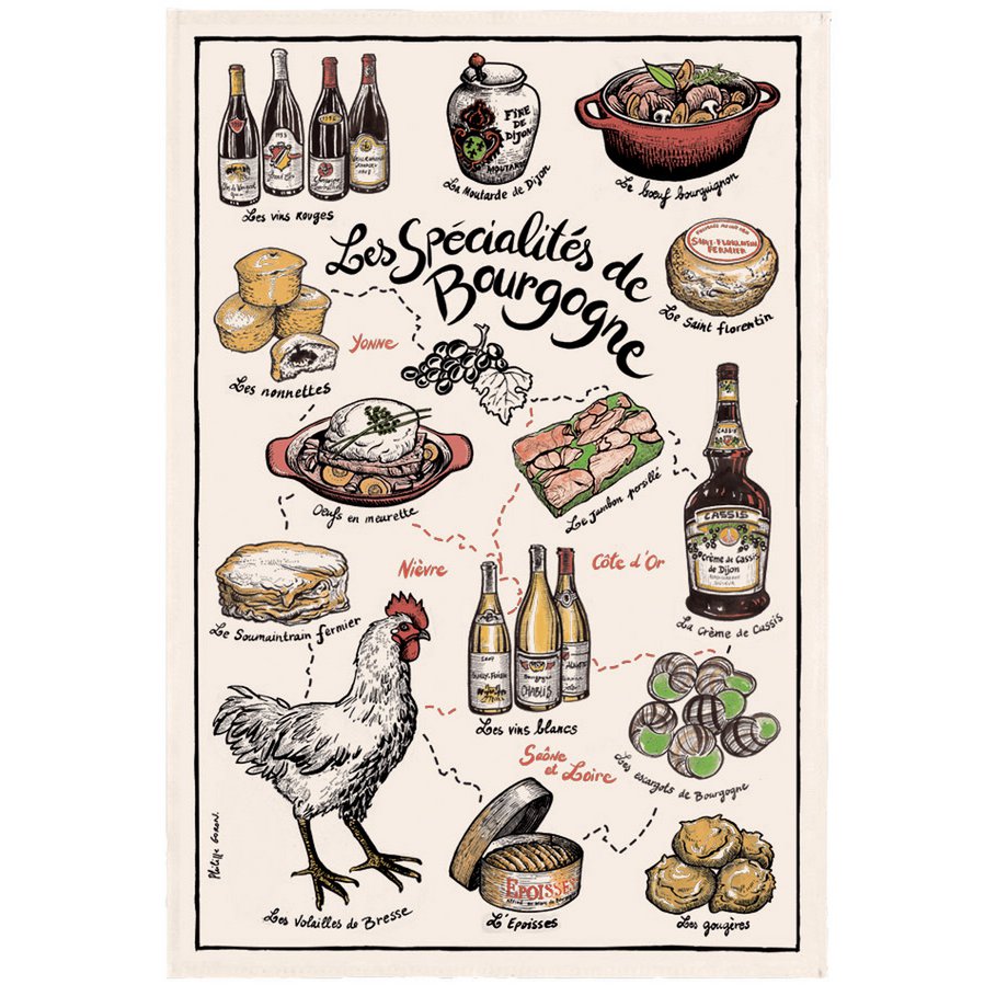 Tea Towel Printed Burgundy Specialties Ecru 48 X 72