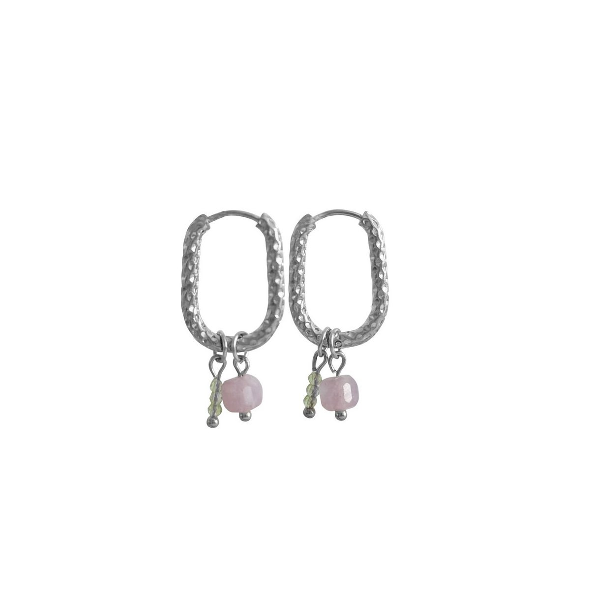 Oval Chalcedony & Jade Earrings - Silver