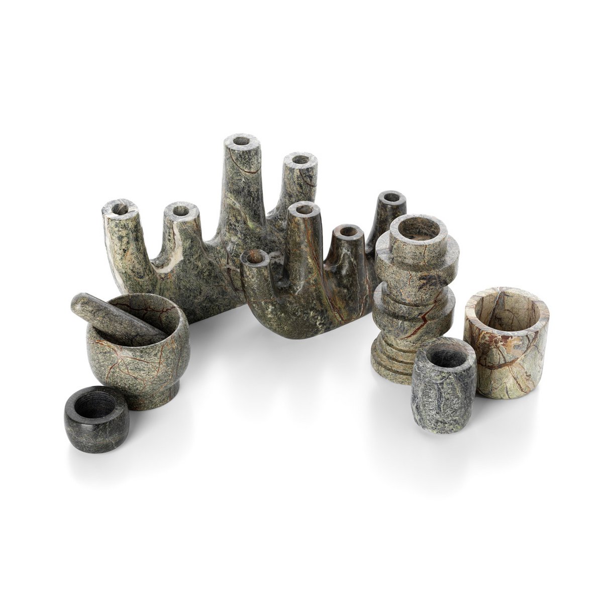 The Bidasar Marble Totemic Candle Holder - Green