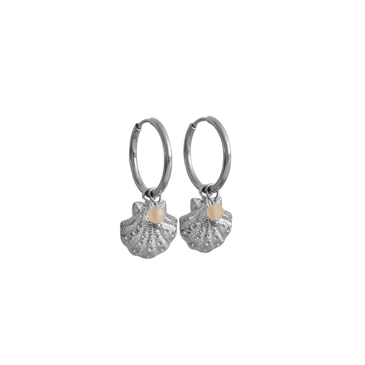 Shell & Rose Quartz Earrings - Silver