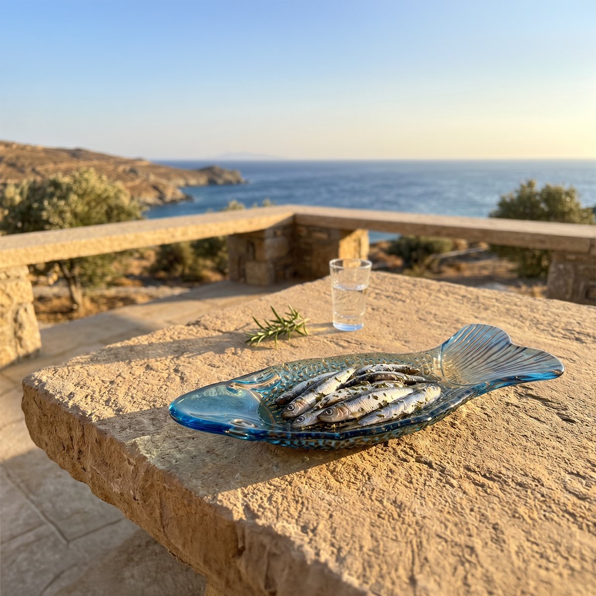 Blue and gold fish dish 25.5x9.5cm