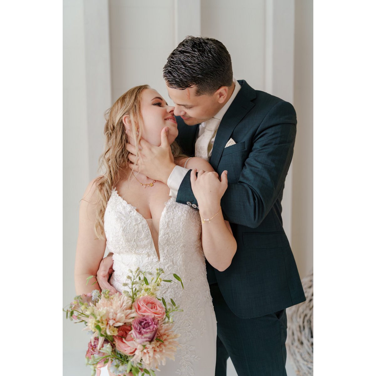 Bridal Bracelet Rose Quartz and Moonstone - Gold