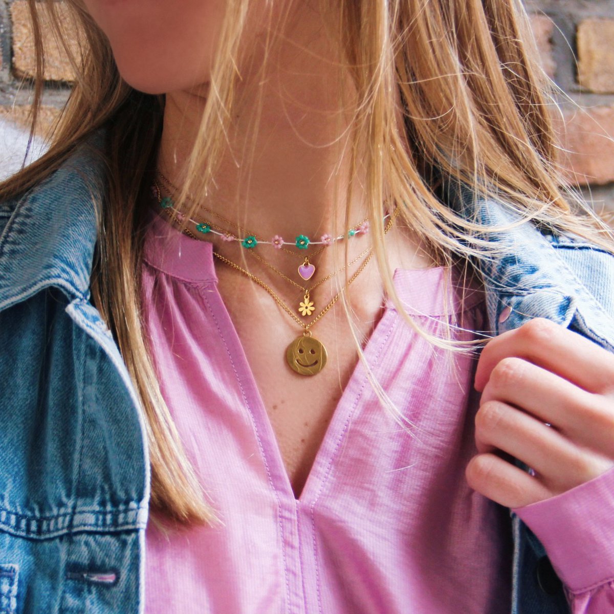 SS211 - Stainless steel fine chain with mini flower - gold