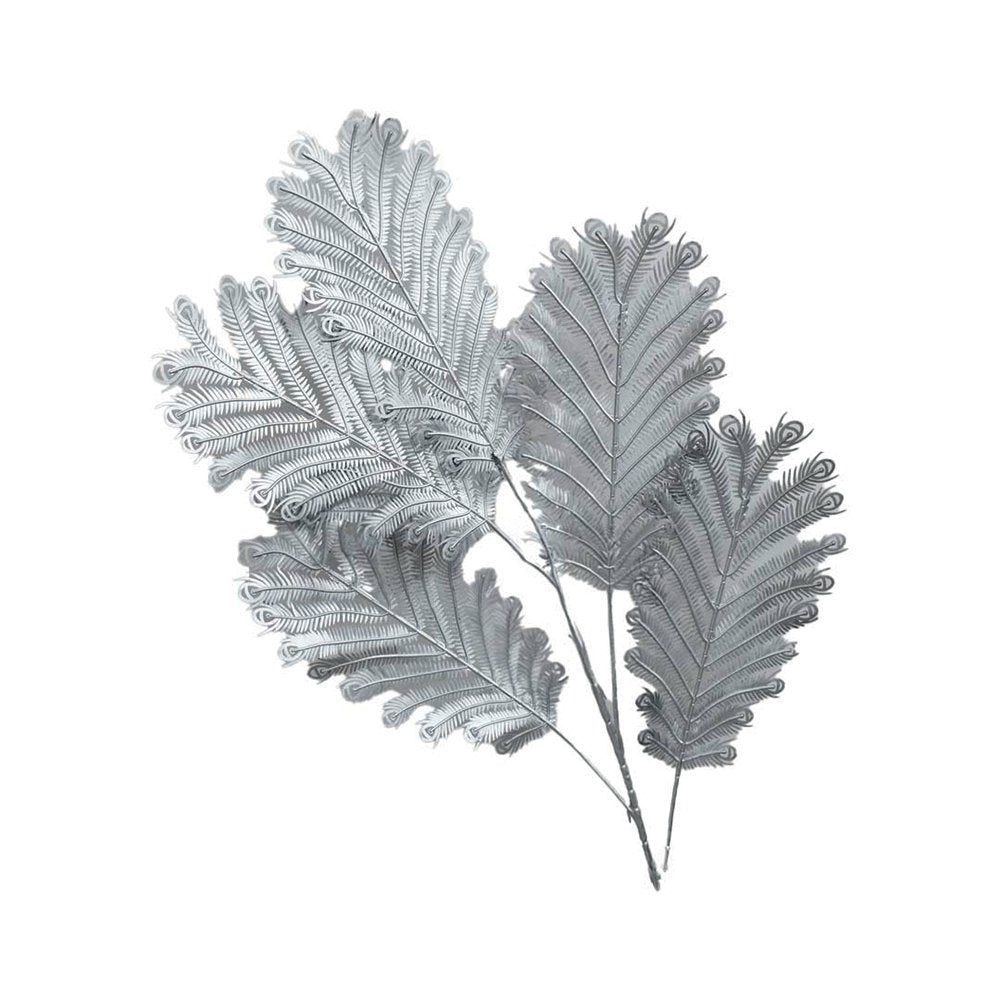 FLEUR DECORATIVE FEUILLES EN ARGENT H90CM