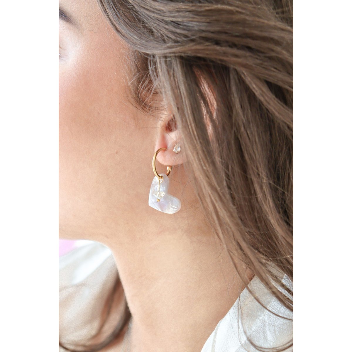 Heart Earrings Rock Crystal - Gold