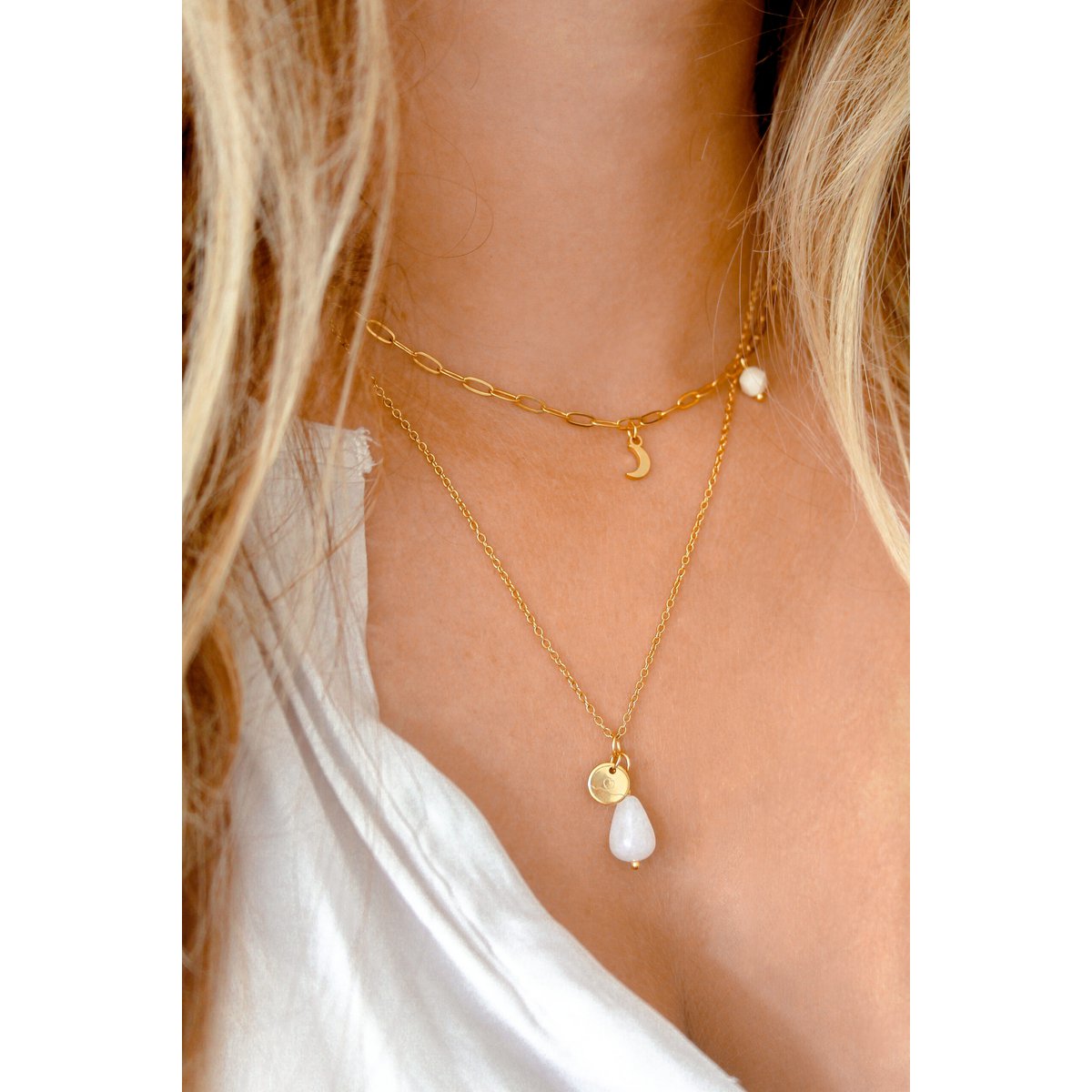 Necklace Moon, Ball & Jade - Gold