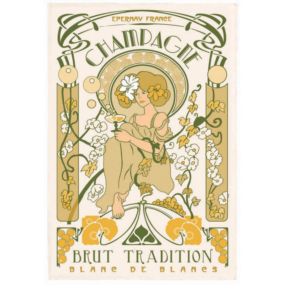 Art Deco Ecru Champagne Tea Towel 48 x 72