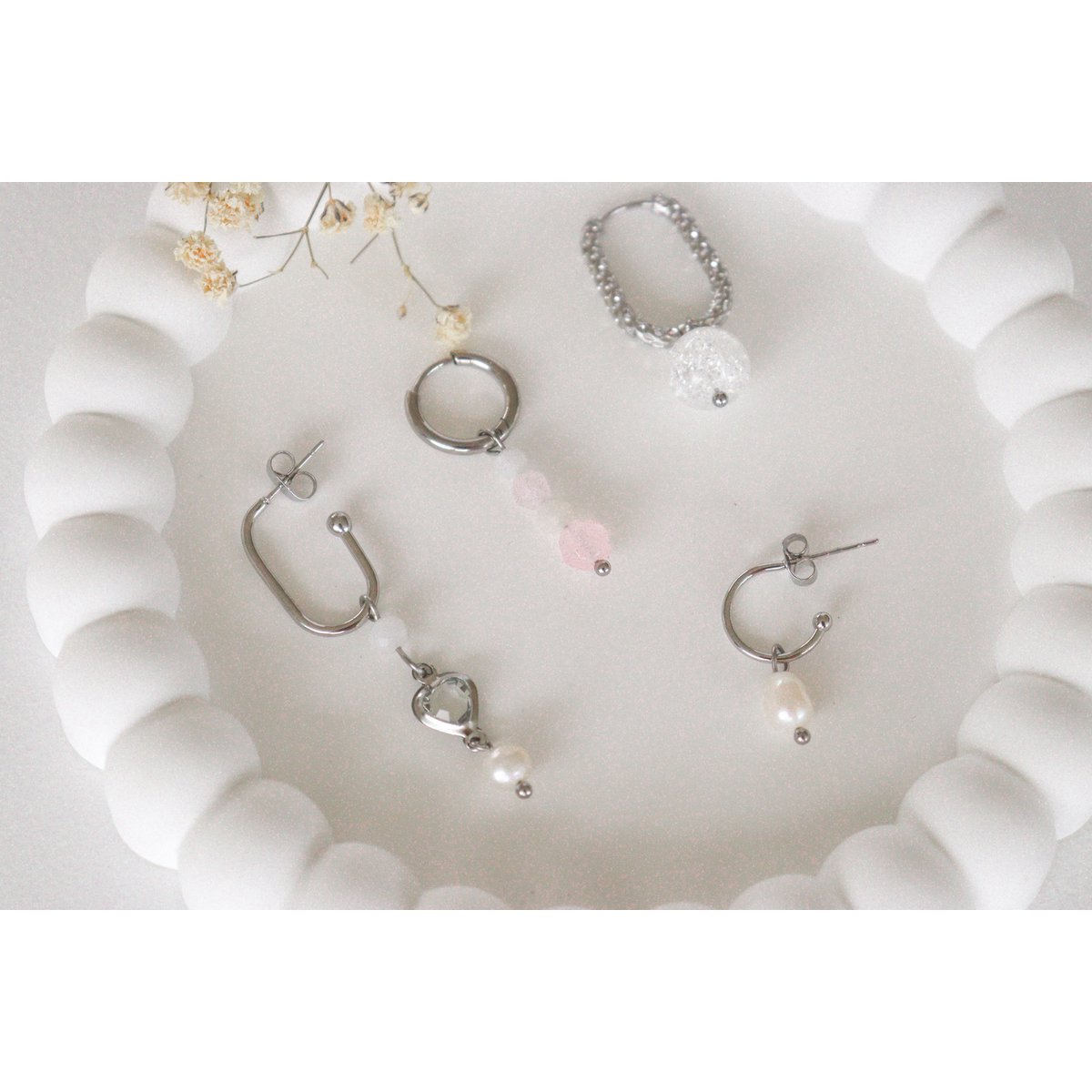 Moonstone and rose quartz earrings - Silver