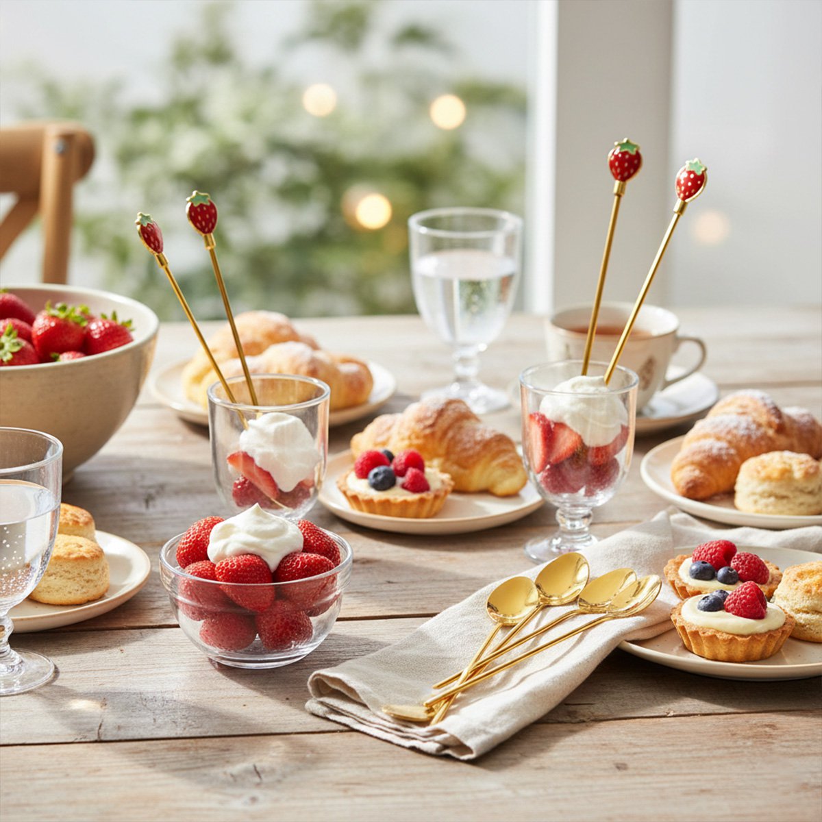 Long golden strawberry spoons - set of 6