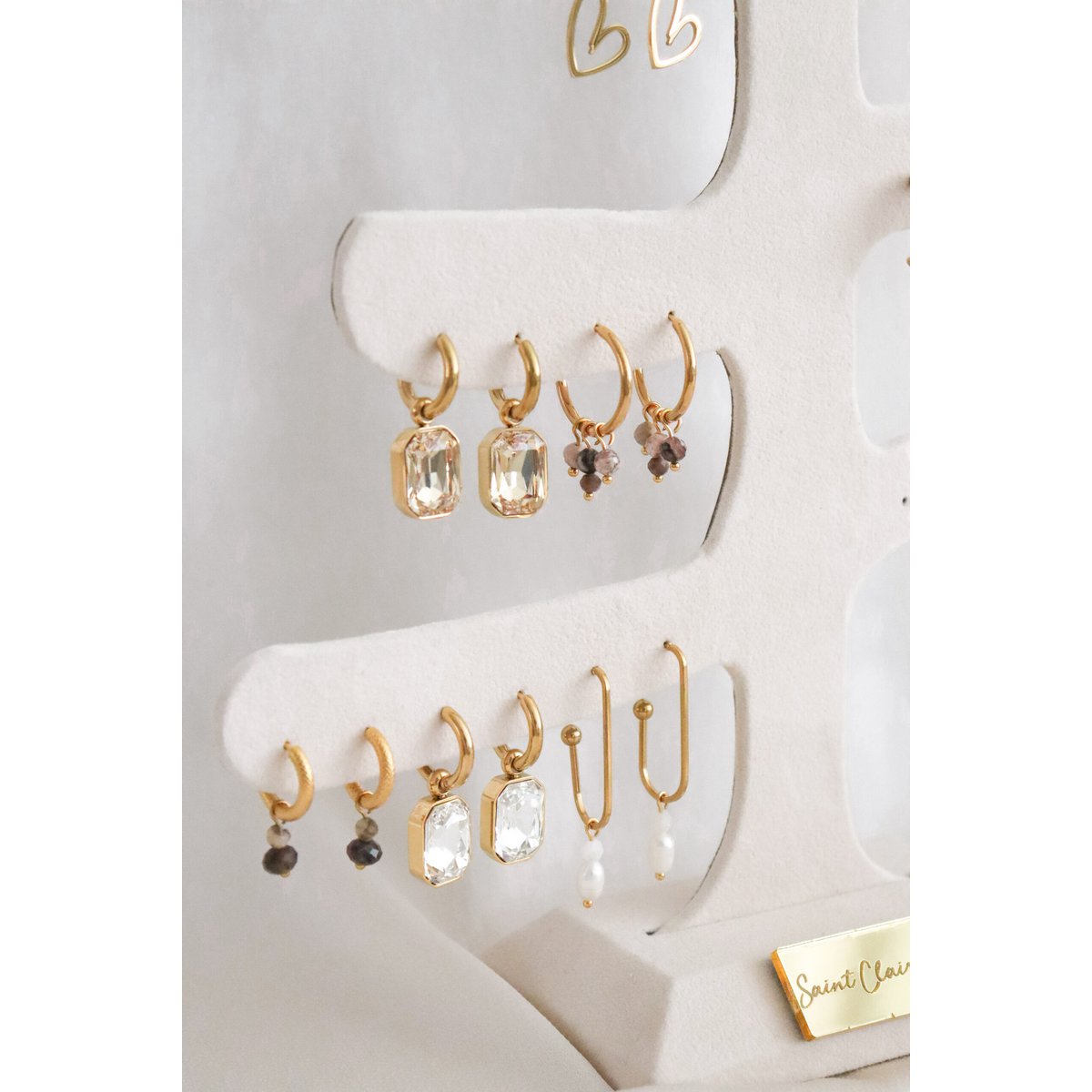 Pearl and Moonstone Elongated Earrings - Gold