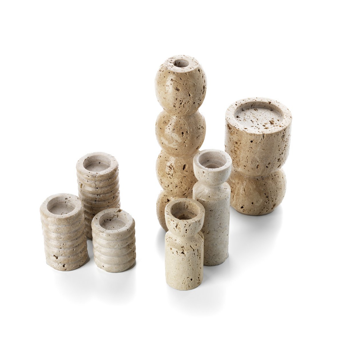 The Travertine Totem Taper Candle Holder - Beige - L