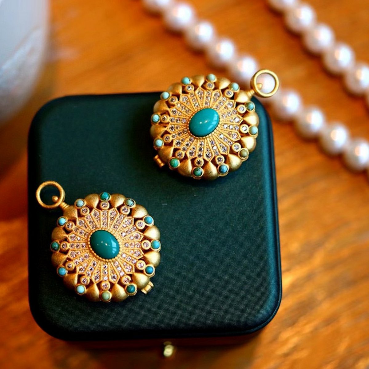 Tibetan Turquoise Gau Prayer Box Pendant Necklace