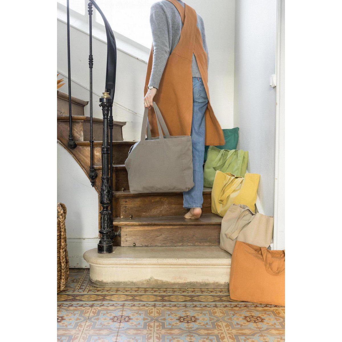 Recycled Japanese kitchen apron Haru Caramel 78 x 100