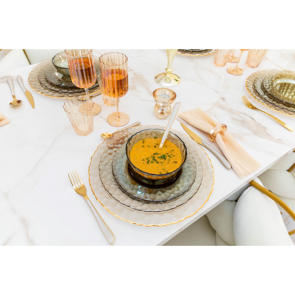 AMBER CRYSTAL CANDLE HOLDERS 7.5X7.5X8.5CM - SET OF 2