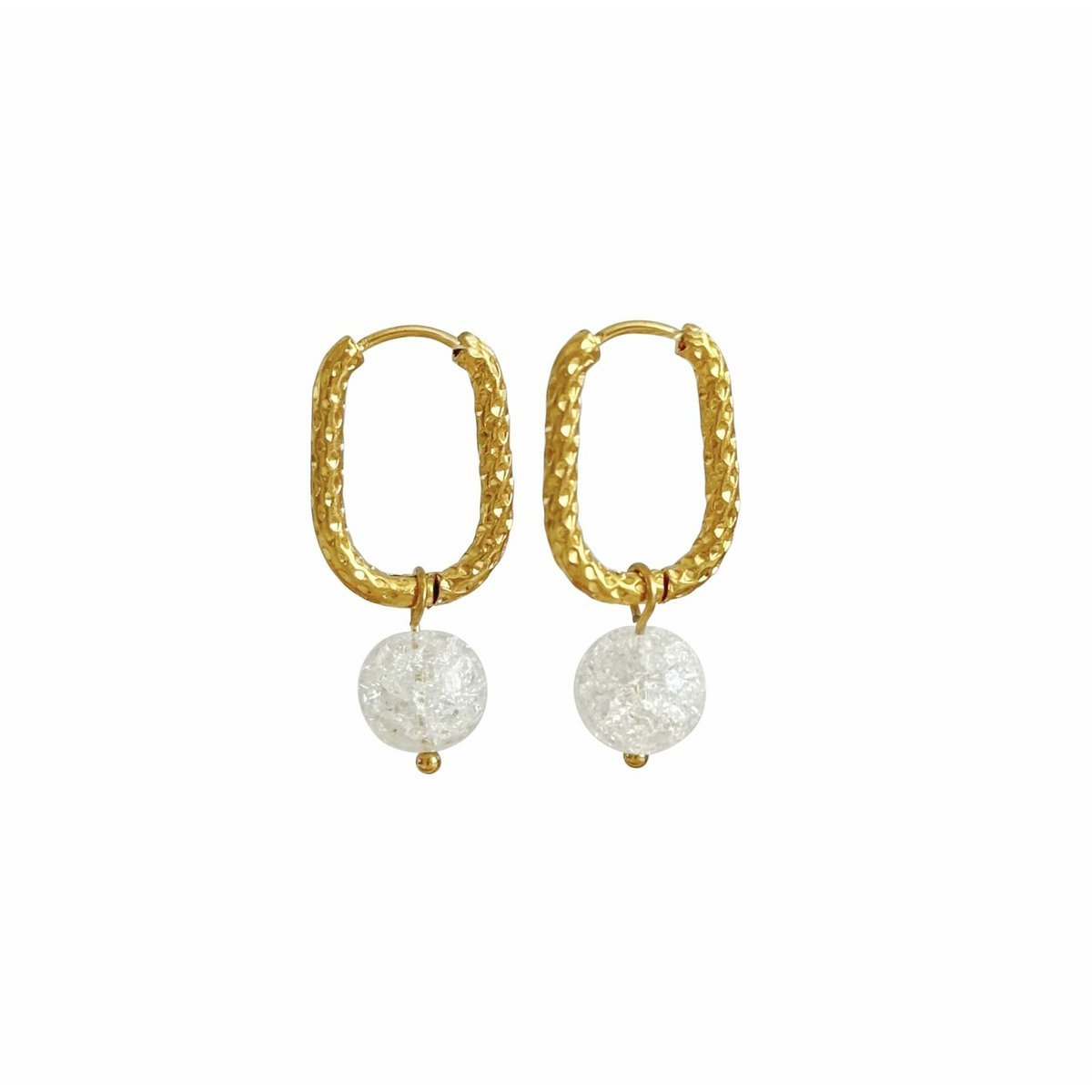 Cracked Rock Crystal Earrings - Gold