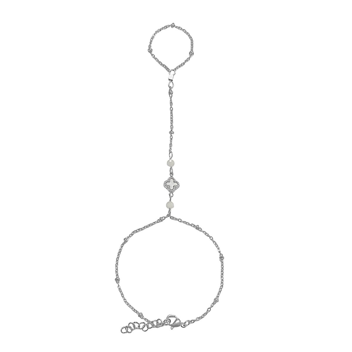 Hand chain Moonstone & Clover - Silver