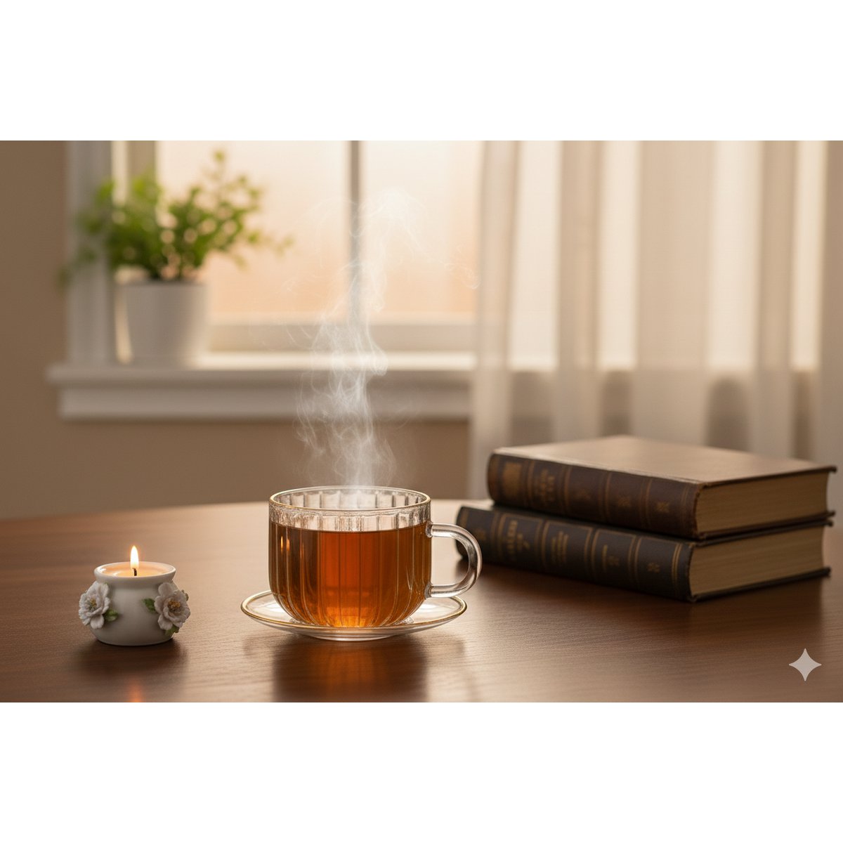 Gold rim glass cups and saucers 400ml - set of 2