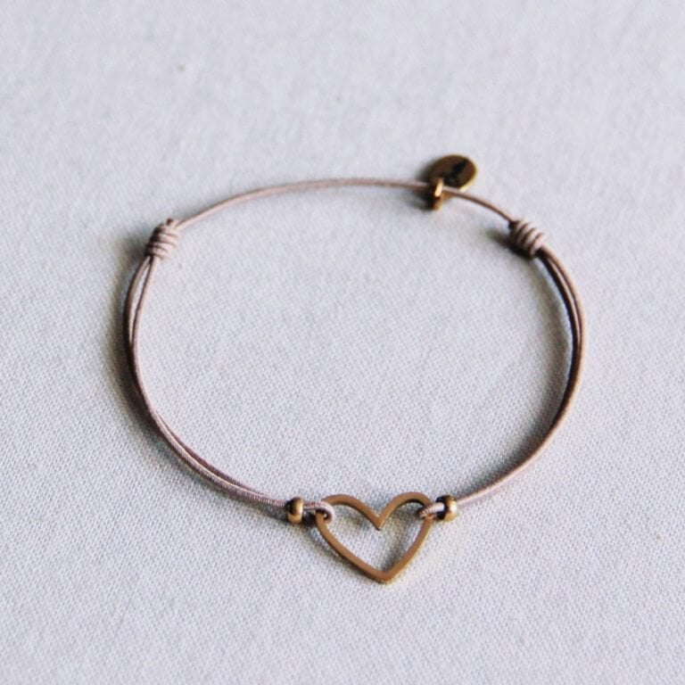 FW134: Elastic bracelet with open heart - taupe/gold