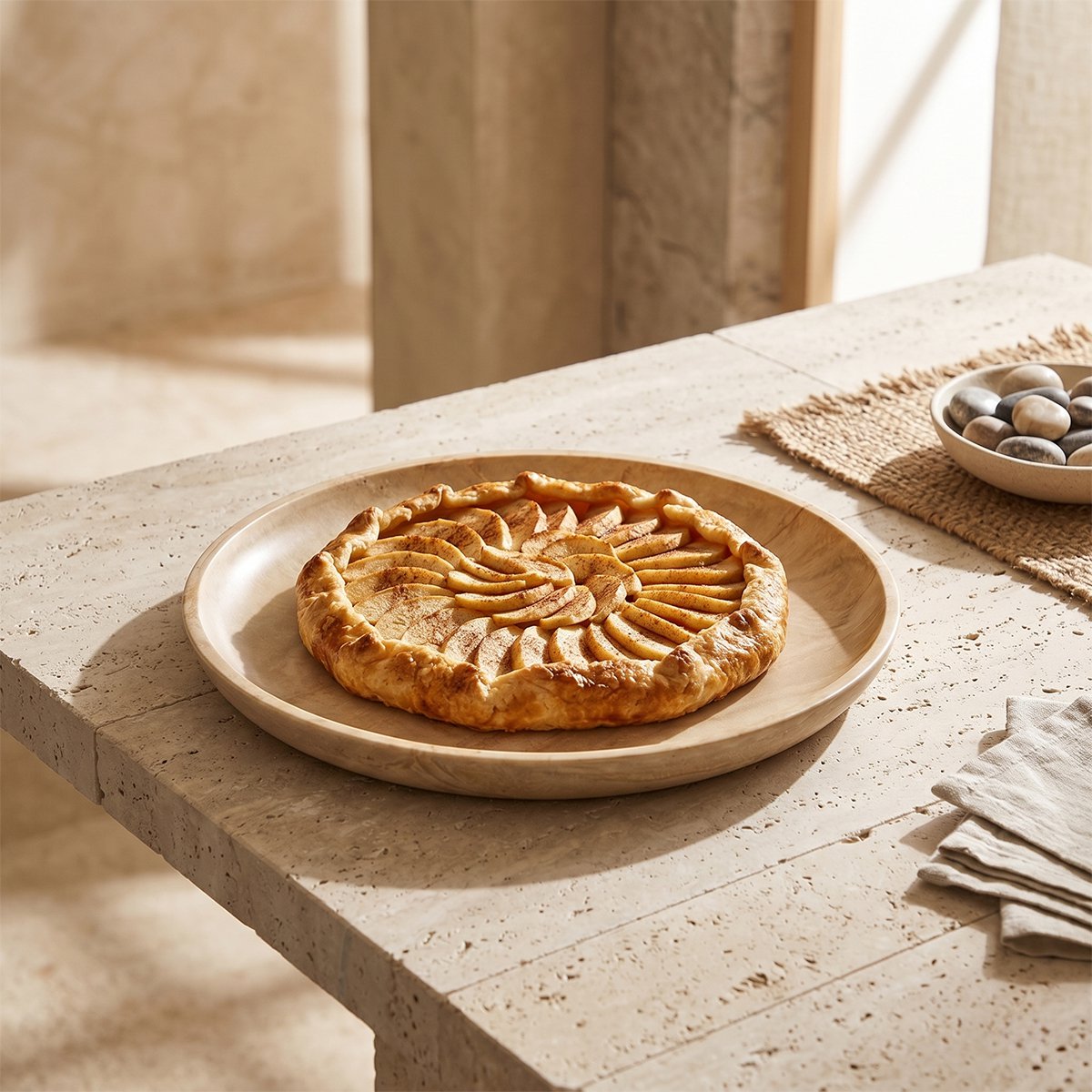 Round tart dish in travertine effect resin 30cm