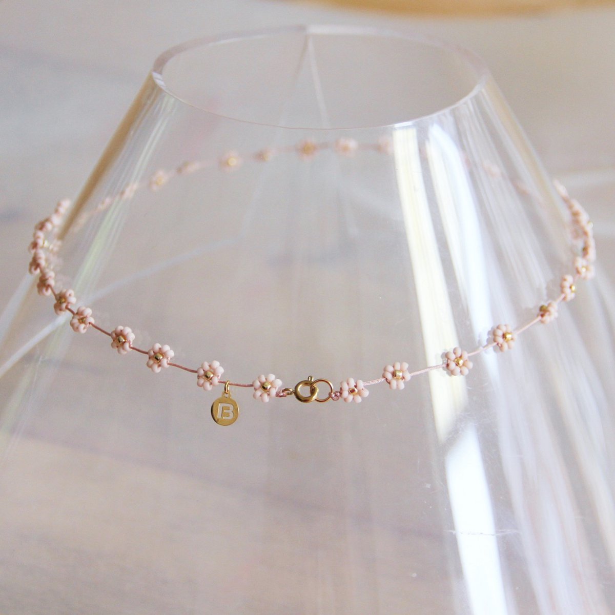 Daisy flower necklace - nude/gold - FI100