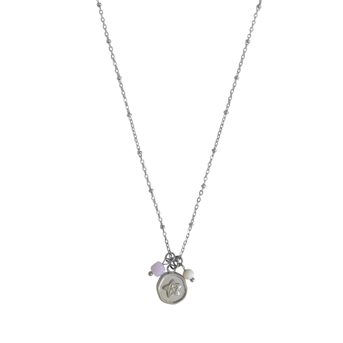Necklace Moonstone, Chalcedony & Starfish - Silver