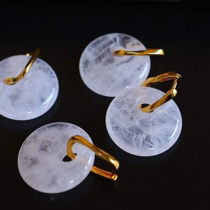 Minimalist Round Clear Quartz Crystal Earrings